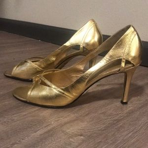 Gold Peep Toe Heels